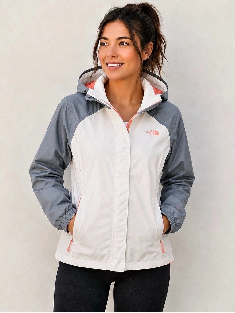 The North Face Resolve Jacket Colorblock Hooded Jacket White & Gray XS